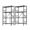 2 X 4 Tier Steel Black Foldable Display Stand Multi Functional Shelves Portable Storage Organizer With Wheels