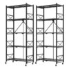 2 X 5 Tier Steel Black Foldable Display Stand Multi Functional Shelves Portable Storage Organizer With Wheels
