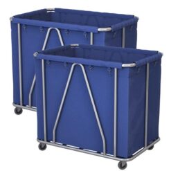2 X Stainless Steel Commercial Large Soiled Linen Laundry Trolley Cart With Wheels Blue