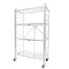4 Tier Steel White Foldable Display Stand Multi Functional Shelves Portable Storage Organizer With Wheels