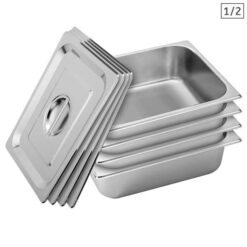 4 X Gastronorm Gn Pan Full Size 1/2 Gn Pan 10cm Deep Stainless Steel Tray With Lid