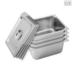 4 X Gastronorm Gn Pan Full Size 1/2 Gn Pan 15cm Deep Stainless Steel With Lid
