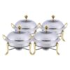 4 X Stainless Steel Gold Accents Round Buffet Chafing Dish Cater Food Warmer Chafer With Glass Top Lid
