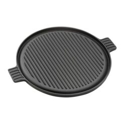 43cm Round Ribbed Cast Iron Frying Pan Skillet Steak Sizzle Platter With Handle