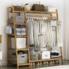 Portable Clothes Rack Coat Garment Stand Bamboo Rail Hanger Airer Closet