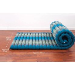 Day bed Roll Out Mattress XL Large Foldout Mat relaxation day bed camping or Yoga Matt Natural Kapok Filled BLUE