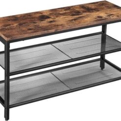VASAGLE 3 Tier Shoe Storage Bench 80cm Rustic Brown and Black