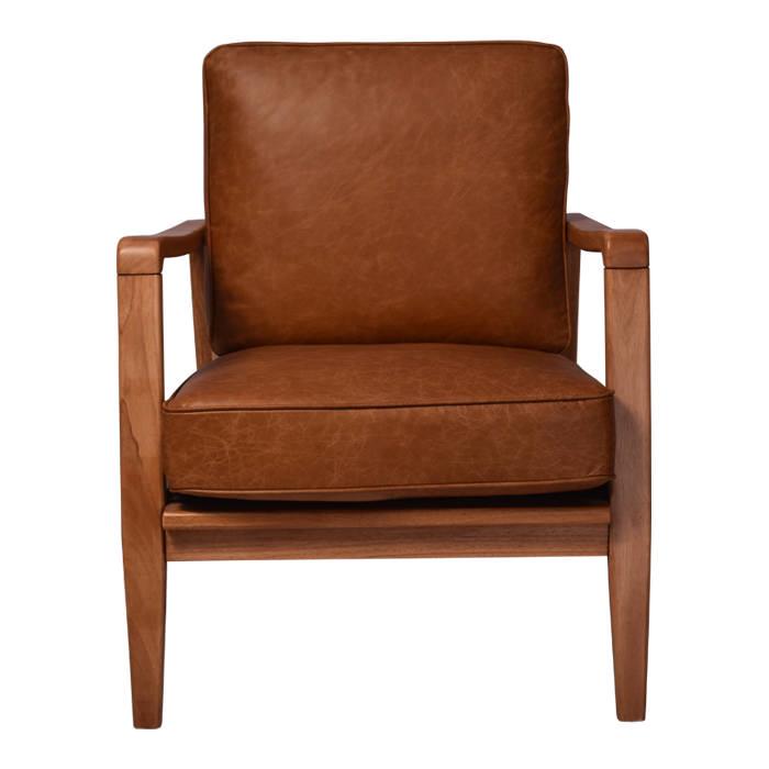 Trent Leather & Timber Buckle Armchair, Brown - Big Tools