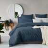 100% (3Pcs) Cotton Vintage Washed Bed Quilt Cover Set - Dark Indigo - Super King Size