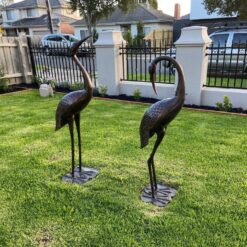 2 Piece Crane Couple Metal Statue Set