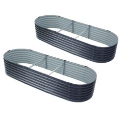 2x Green Fingers Garden Bed 240X80X42cm Oval Planter Box Raised Container Galvanised