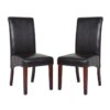 2x Wooden Frame Brown Leatherette Dining Chairs with Solid Pine Legs
