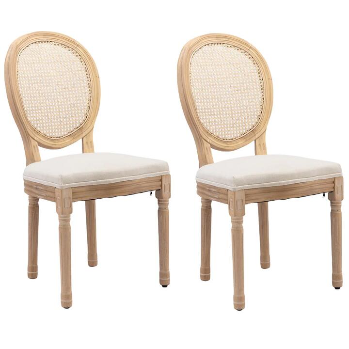 AADEN 2x Rattan Dining Chairs with Solid Wood Legs- Beige AADEN 2x Rattan Dining Chairs with Solid Wood Legs- Beige