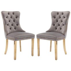 AADEN 2x Velvet Dining Chairs with Golden Metal Legs-Grey