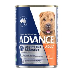 Advance Sensitive Skin & Digestion Adult All Breed Chicken With Rice Wet Dog Food 410gm 12 Cans