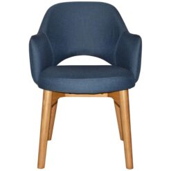 Albury Commercial Grade Gravity Fabric Dining Armchair, Timber Leg, Denim / Light Oak