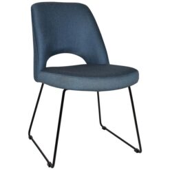 Albury Commercial Grade Gravity Fabric Dining Chair, Metal Sled Leg, Denim / Black