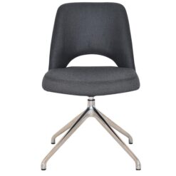 Albury Commercial Grade Gravity Fabric Swivel Dining Chair, V2 Trestle Leg, Slate / Silver
