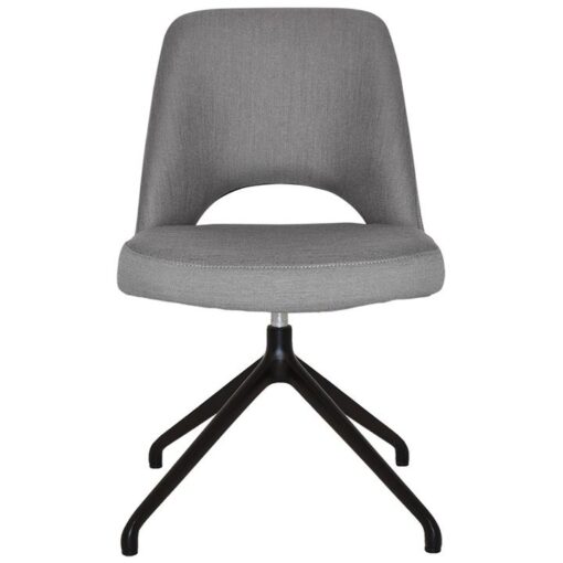 Albury Commercial Grade Gravity Fabric Swivel Dining Chair, V2 Trestle Leg, Steel / Black
