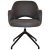 Albury Commercial Grade Pelle / Benito Fabric Swivel Dining Armchair, V2 Trestle Leg, Java / Black