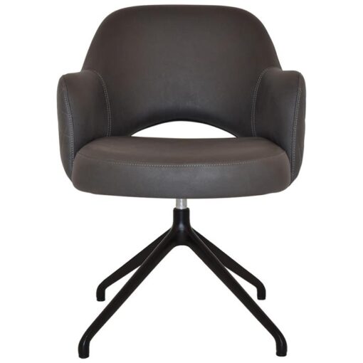 Albury Commercial Grade Pelle / Benito Fabric Swivel Dining Armchair, V2 Trestle Leg, Java / Black