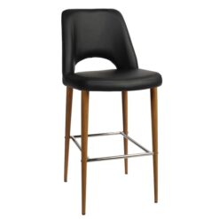 Albury Commercial Grade Vinyl Bar Stool, Metal Leg, Black / Light Oak