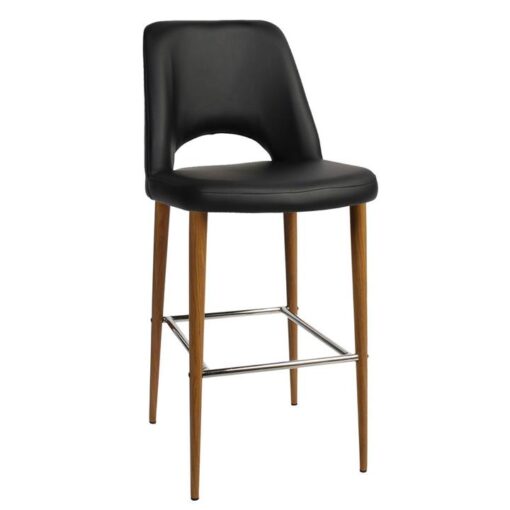 Albury Commercial Grade Vinyl Bar Stool, Metal Leg, Black / Light Oak