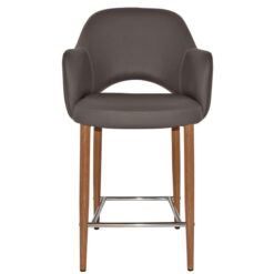 Albury Commercial Grade Vinyl Counter Stool with Arm, Metal Leg, Charcoal / Light Oak