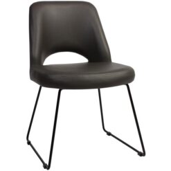 Albury Commercial Grade Vinyl Dining Chair, Metal Sled Leg, Charcoal / Black