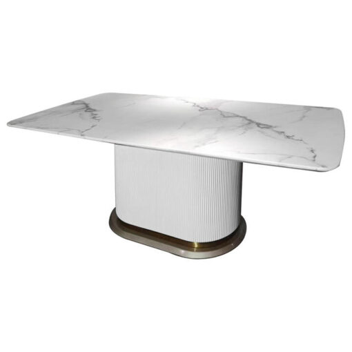 Amaroo Foiled Marble Top Dining Table, 180cm, White / Gold