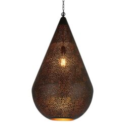 Aquarius Perforated Iron Pendant Light, Teardrop, Large, Black