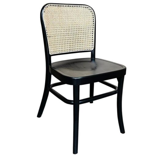 Aubres Commercial Grade Beech Timber & Rattan Dining Chair, Timber Seat, Black