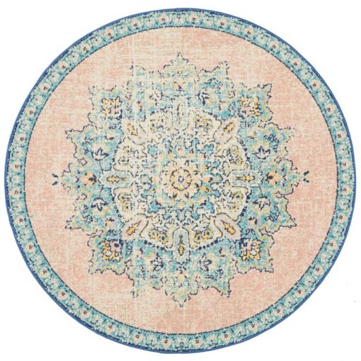 Avenue No.706 Tribal Round Rug, 200cm, Salmon / Blue