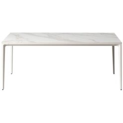 BKC Innovation S Commercial Grade Indoor / Outdoor Minimalist Dining Table, 140cm, Calacatta Oro / White