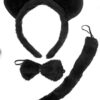 BLACK MOUSE / BEAR HEADBAND w Bow Ears Tail Animal Costume Halloween Party