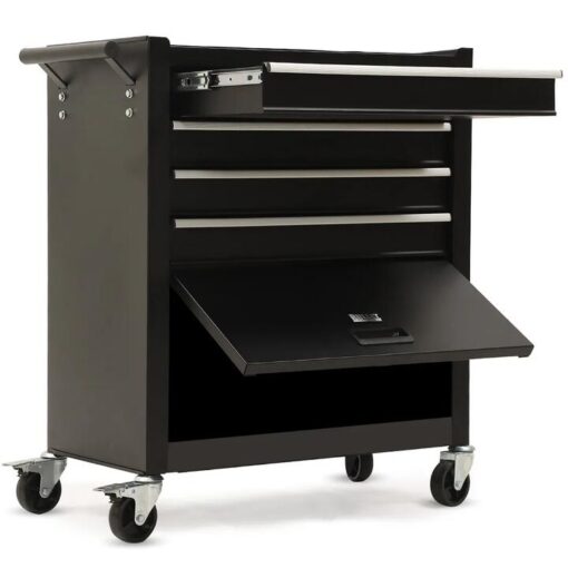 BULLET Pro 4 Drawer Tool Box Cabinet Trolley Storage, with 1-Door Toolbox Garage Organiser Set, Black