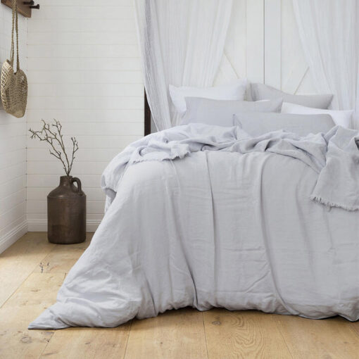 Bambury French Flax Linen Quilt Cover Set, Super King, Silver