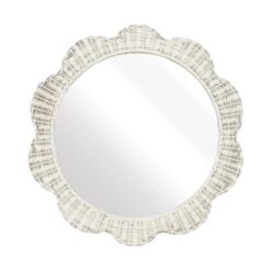 Belle Rattan Frame Scallop Round Wall Mirror, 80cm, White