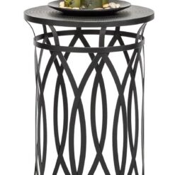 Black Round Iron Side Table with Cross Legs and Silver Finish Top