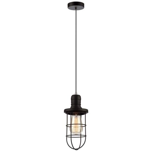 Blackband Iron Caged Pendant Light, Curved, Black