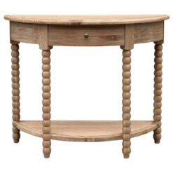 Bobbin Oak Timber Curved Console Table, 100cm, Lime Washed Oak