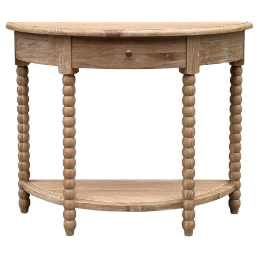 Bobbin Oak Timber Curved Console Table, 100cm, Lime Washed Oak