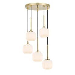 Bobo Metal & Glass Cluster Pendant Light, 5 Light, Antique Gold / Opal