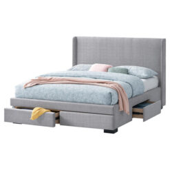 Bossley Fabric Platform Bed with End & Side Drawers, Queen, Stone