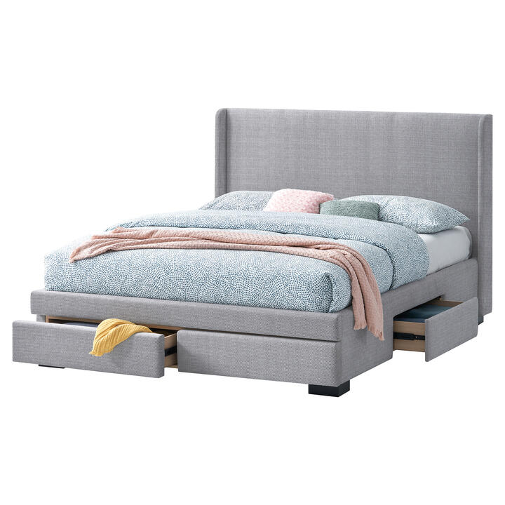 Bossley Fabric Platform Bed with End & Side Drawers, Queen, Stone Bossley Fabric Platform Bed with End & Side Drawers, Queen, Stone