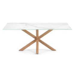 Bromley Ceramic Glass & Steel Dining Table, 200cm, Kalos Blanco / Natural