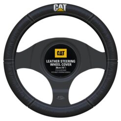 CAT Black Leather Steering Wheel Cover