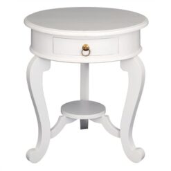 Cabriol Solid Mahogany Timber Round Lamp Table, White
