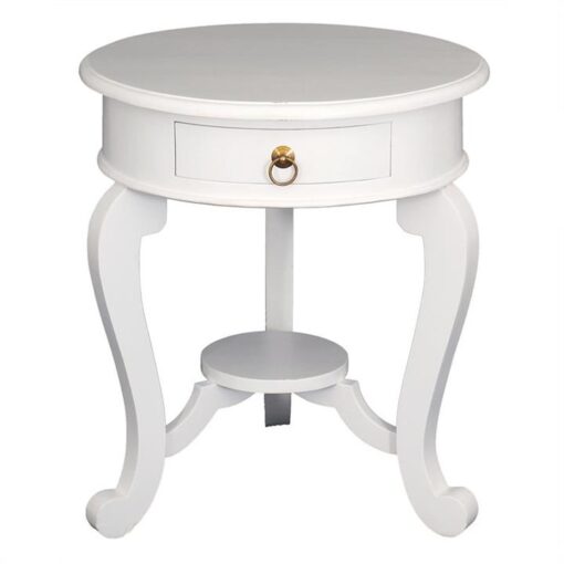 Cabriol Solid Mahogany Timber Round Lamp Table, White