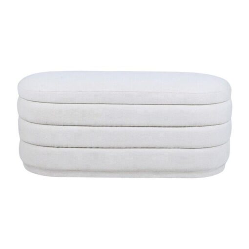 Caelis Chenille Fabric Oval Storage Ottoman Bench, White